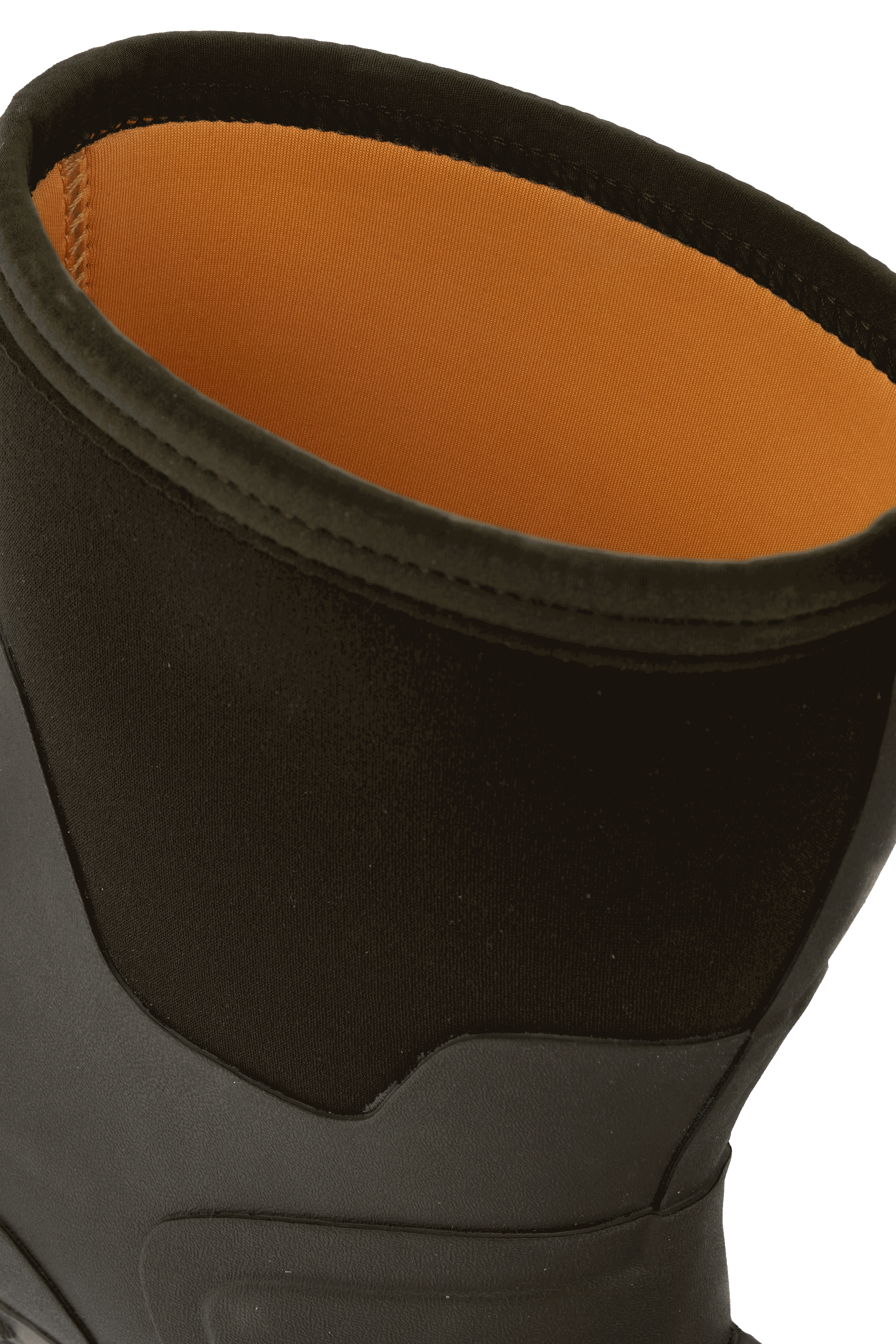 alt="Close-up of Trudave AquaGrip Series men’s waterproof mid-calf rubber work boots in olive green showing reinforced boot collar and waterproof edge for comfort, durability, and outdoor protection"
